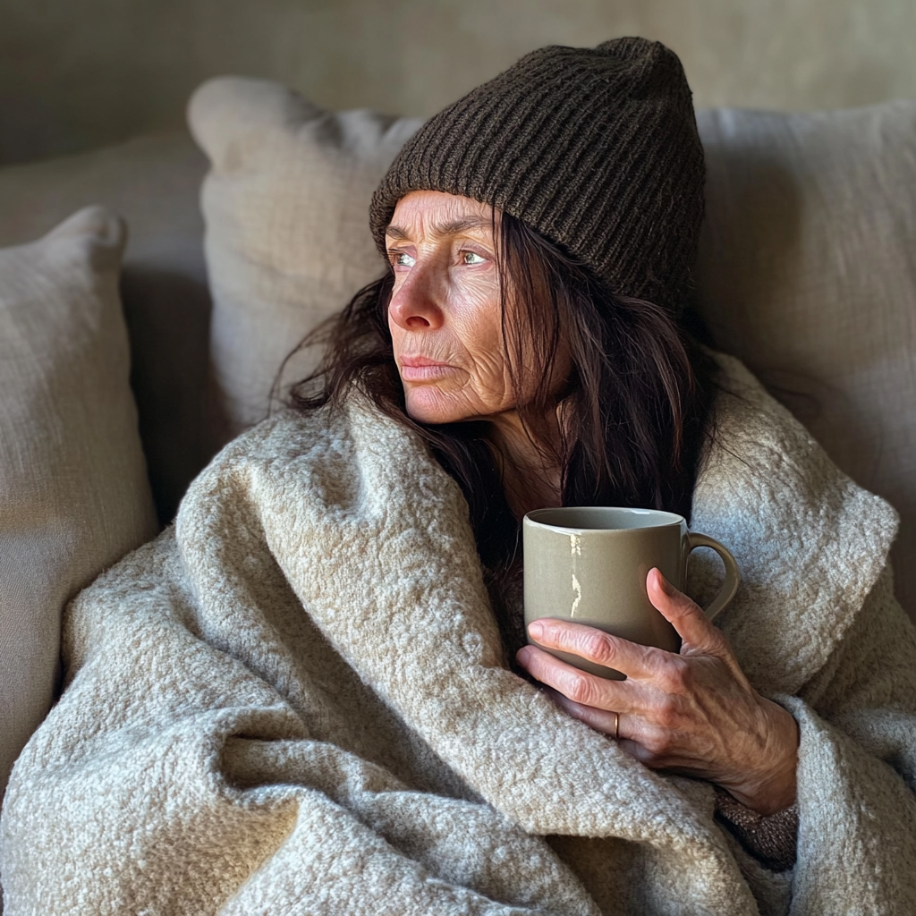 Una mujer sosteniendo una taza de té | Fuente: Midjourney