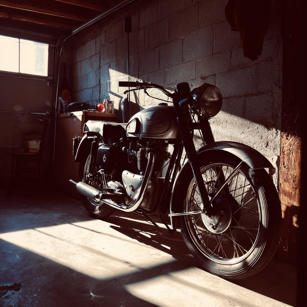 An old motorcycle in a garage | Source: Midjourney