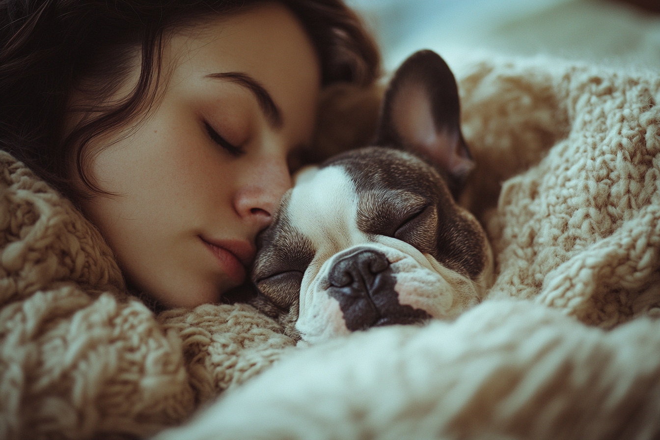 Woman sleeping next to her beloved dog | Source: Midjourney