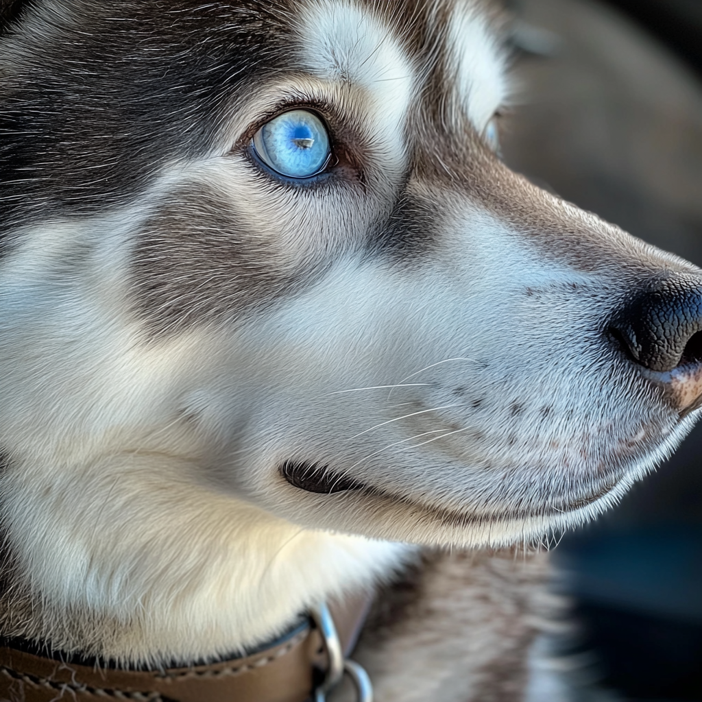 A close up of a husky with a collar | Source: Midjourney