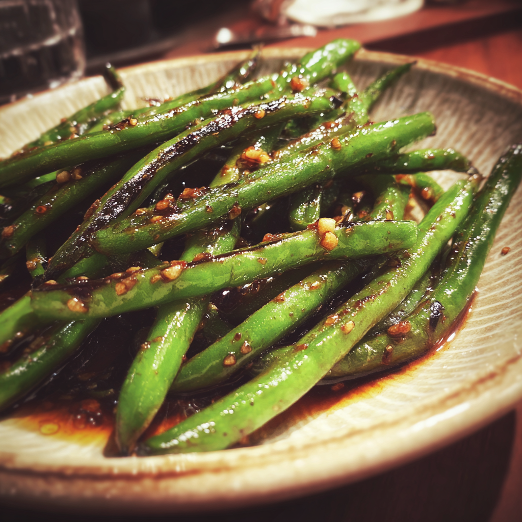 A plate of green beans | Source: Midjourney