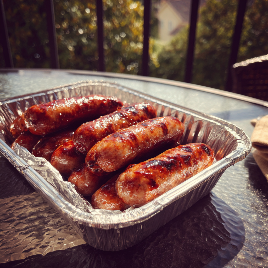 A silver foil tray on a porch table | Source: Midjourney