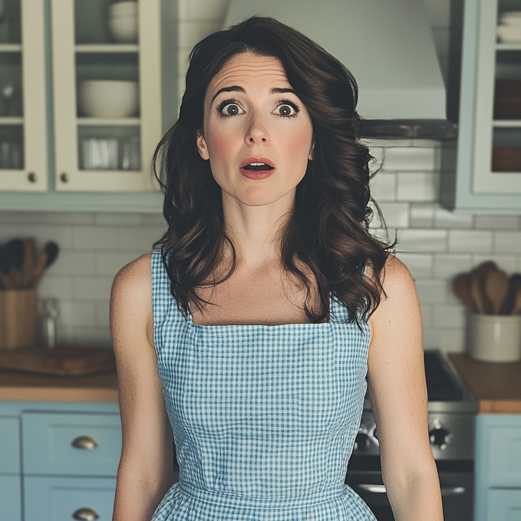 A shocked woman standing in a kitchen | Source: Midjourney