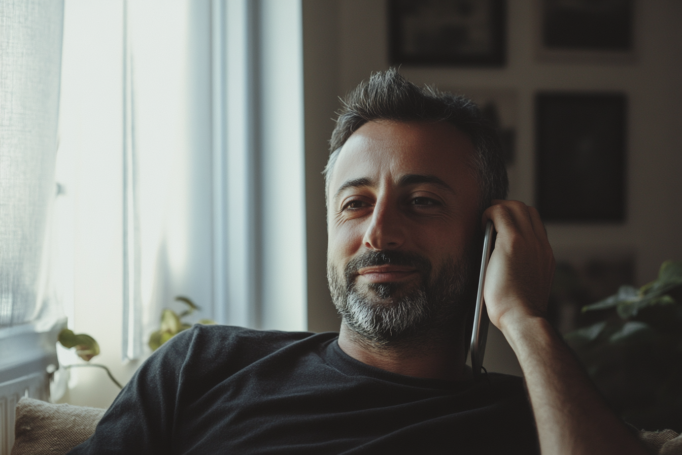 Un hombre sonriente hablando por teléfono | Fuente: Midjourney