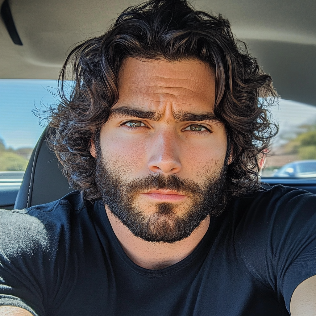A frowning man sitting in a car | Source: Midjourney
