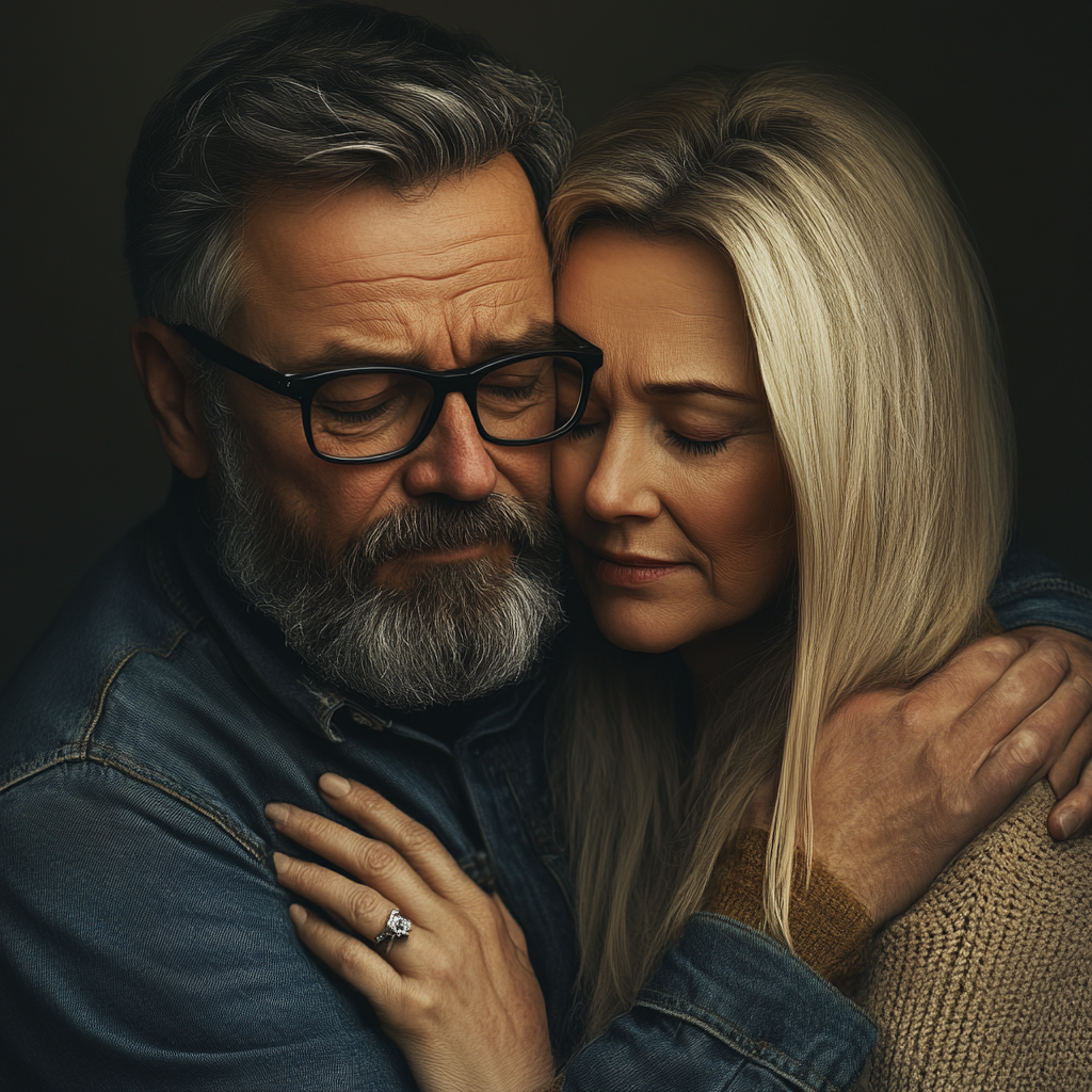 Middle-aged man hugging his wife | Source: Midjourney