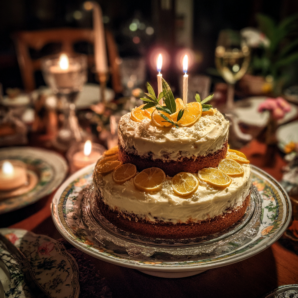 A lemon cake on a table | Source: Midjourney