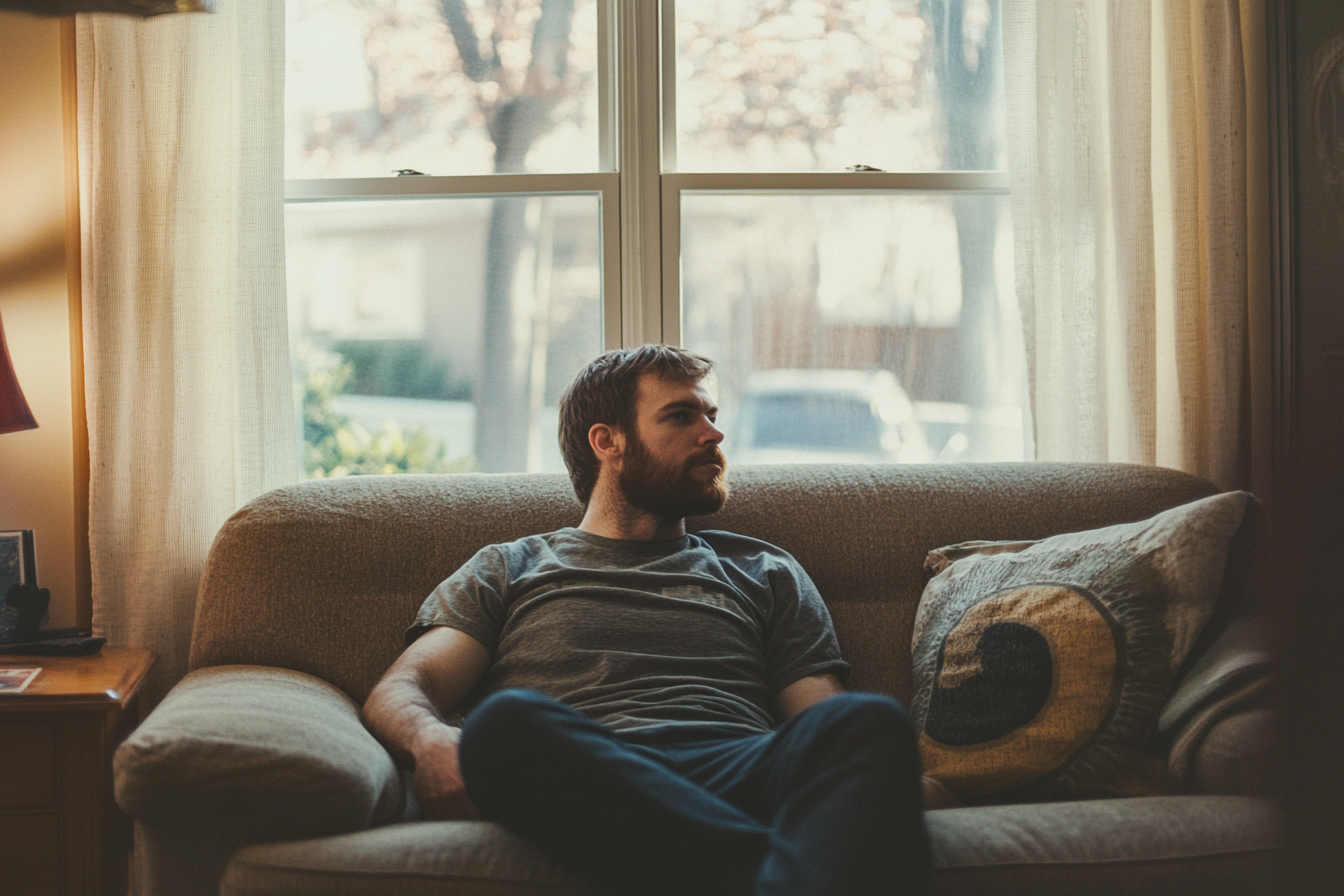 A man seated in a living room | Source: Midjourney