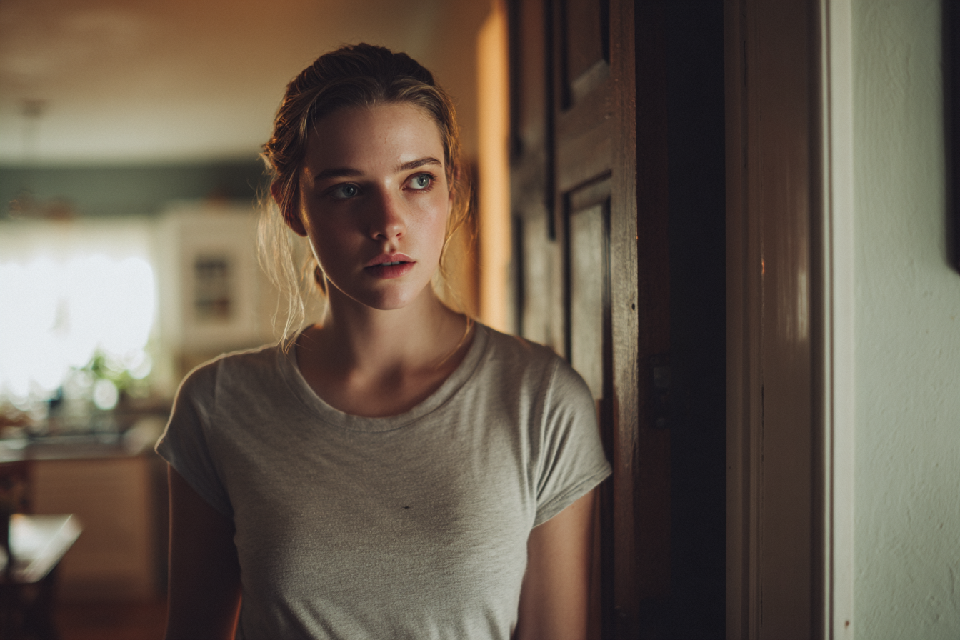 A woman standing in the doorway | Source: Midjourney