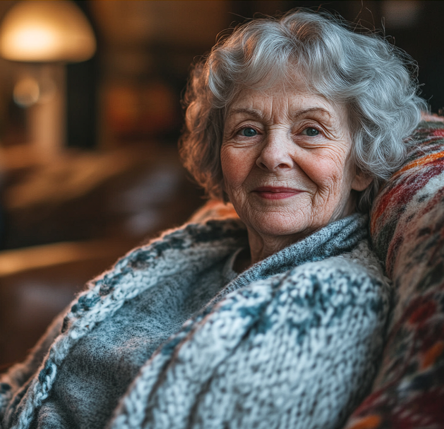 An elderly woman sitting in an armchair | Source: Midjourney