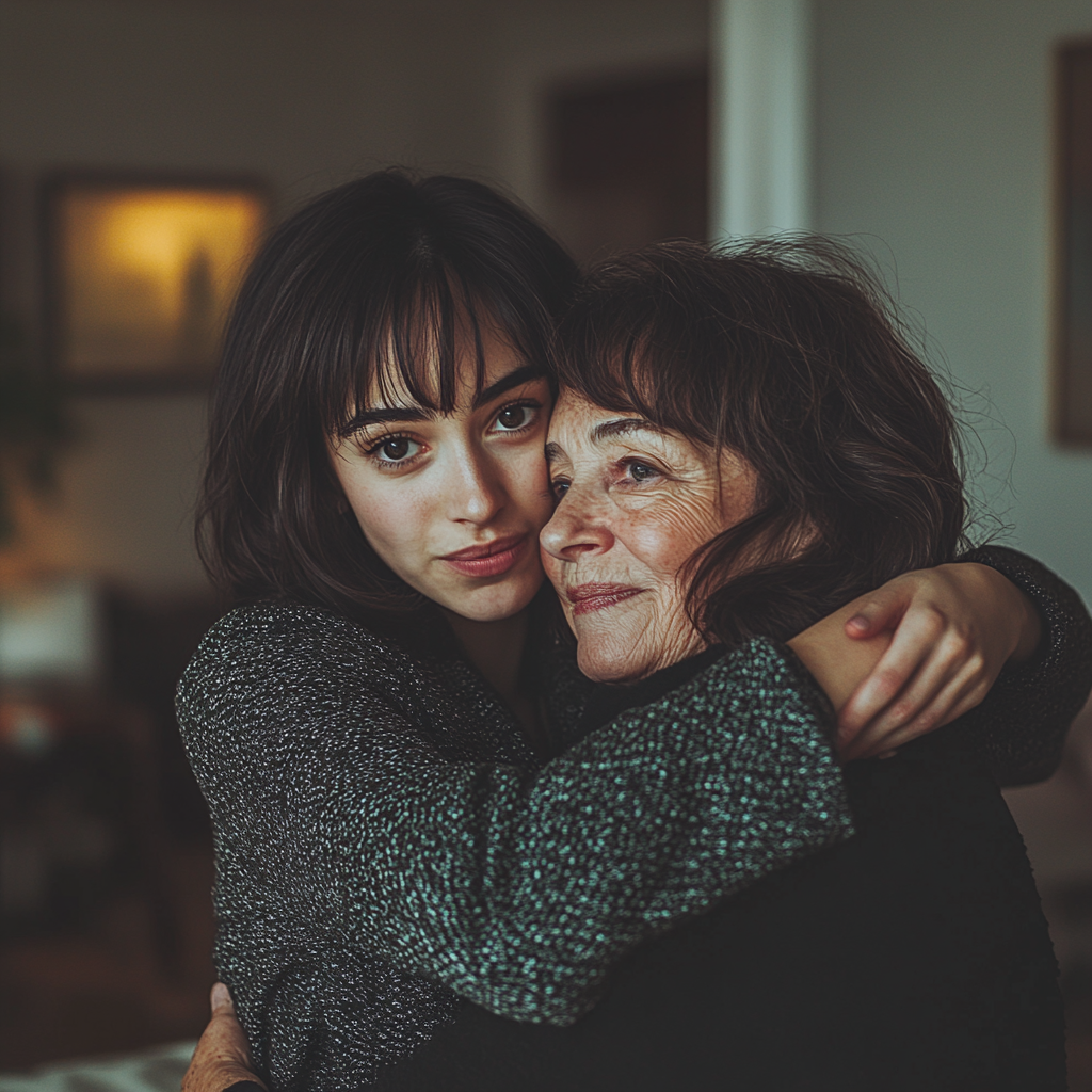 A woman hugging her mother | Source: Midjourney