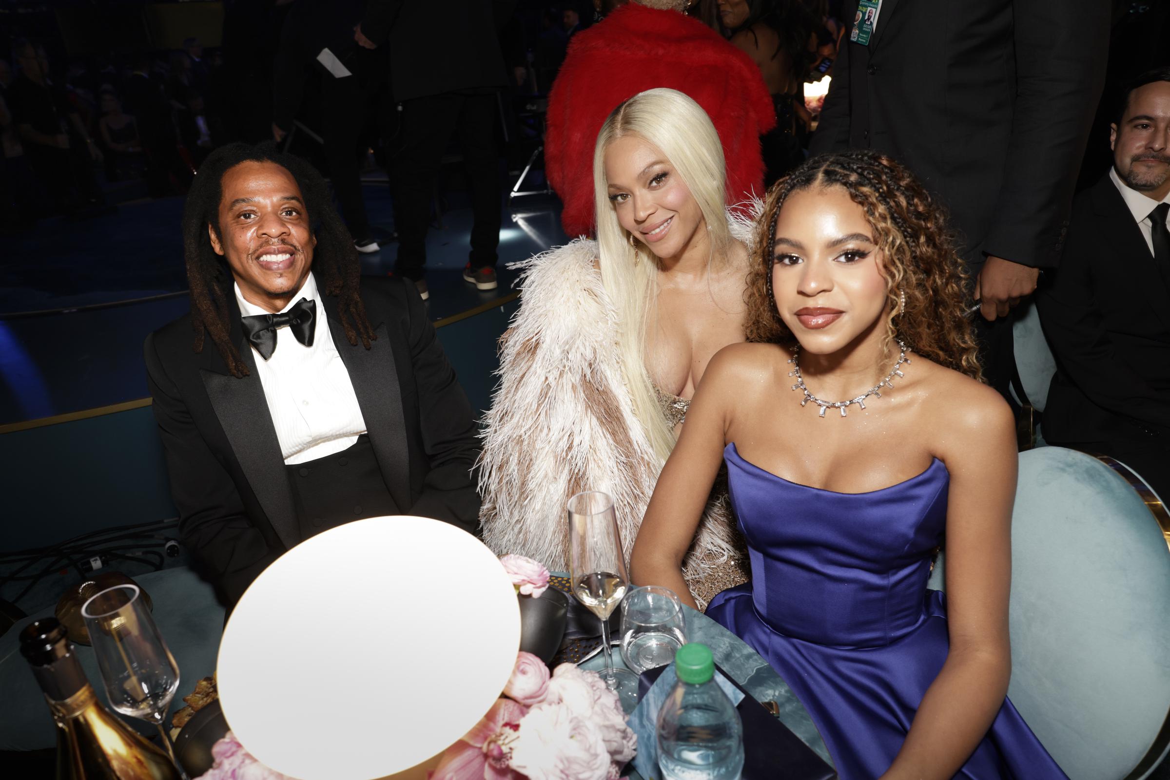 Jay-Z, Beyoncé, and Blue Ivy Carter at the 67th Annual Grammy Awards, in Los Angeles, California, on Sunday, February 2, 2025 | Source: Getty Images