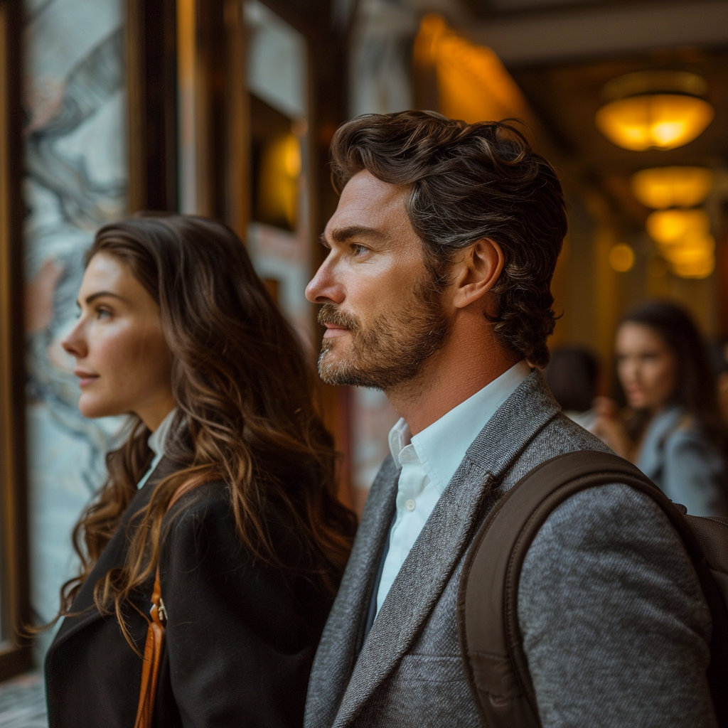 A man and woman looking out the window | Source: Midjourney