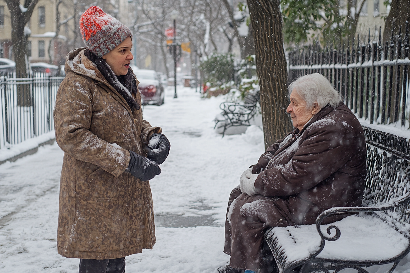 Duas mulheres falando no frio | Fonte: Midjourney