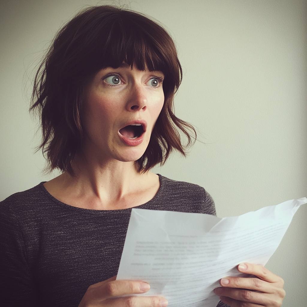 A woman reading from a piece of paper | Source: Midjourney