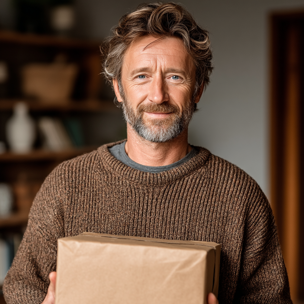 A happy man holding a gift | Source: Midjourney