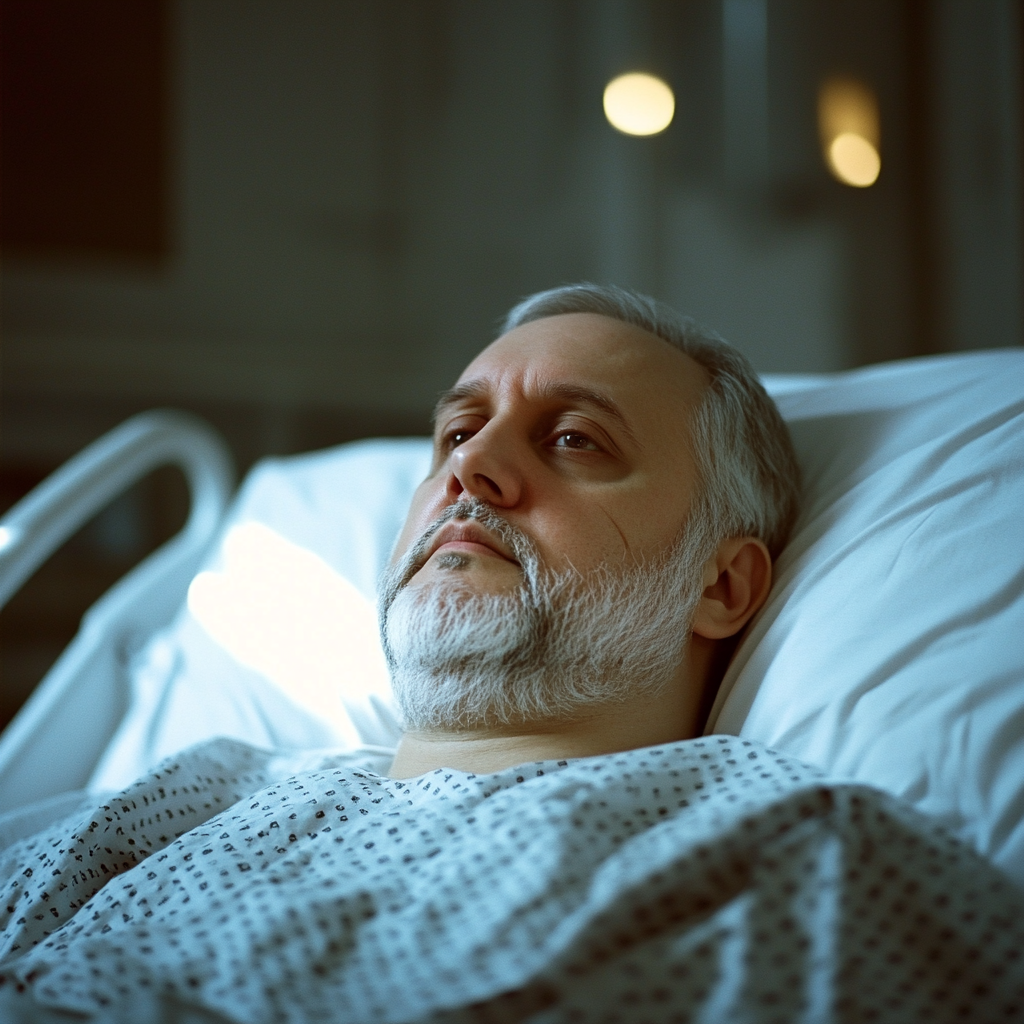 A older man in a hospital bed | Source: Midjourney