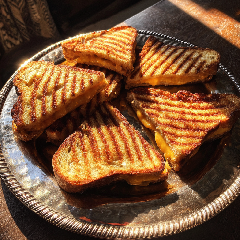 Pieces of grilled cheese sandwiches on a plate | Source: Midjourney