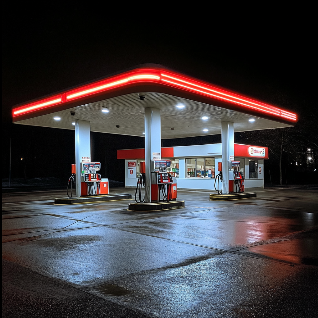 The exterior of a gas station | Source: Midjourney