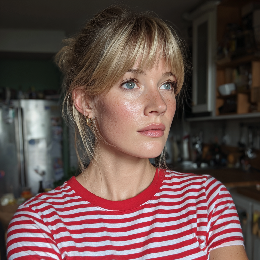 A pensive woman standing in a kitchen | Source: Midjourney