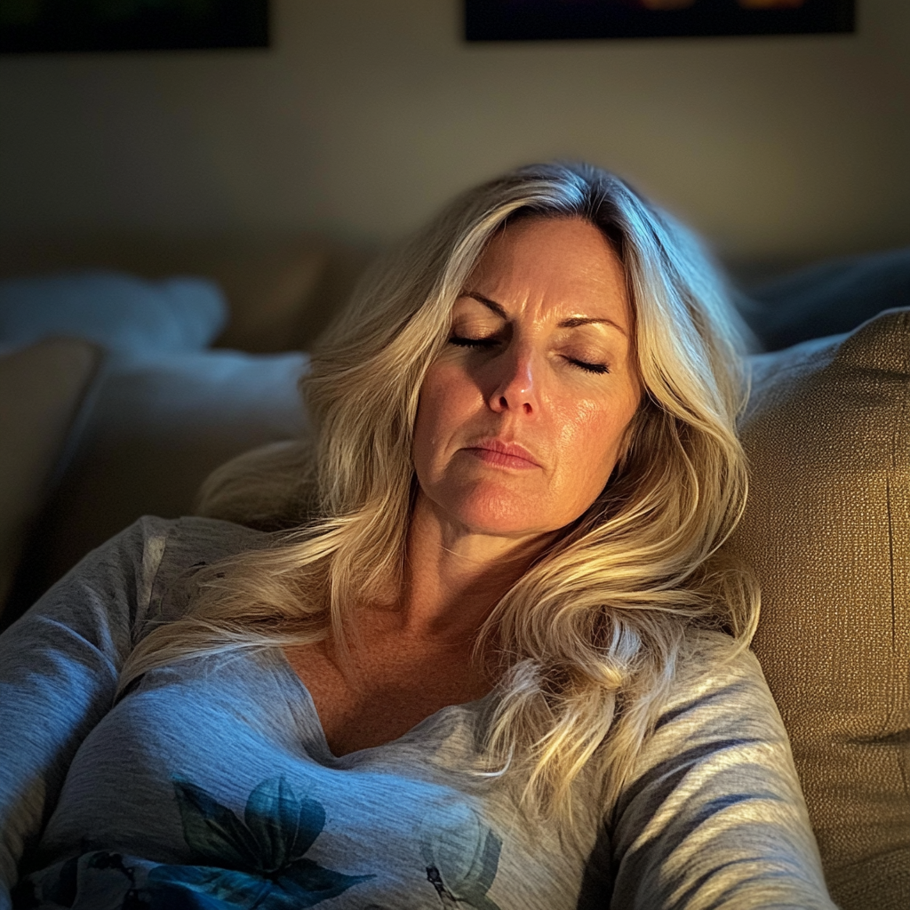 A woman sitting on a couch | Source: Midjourney