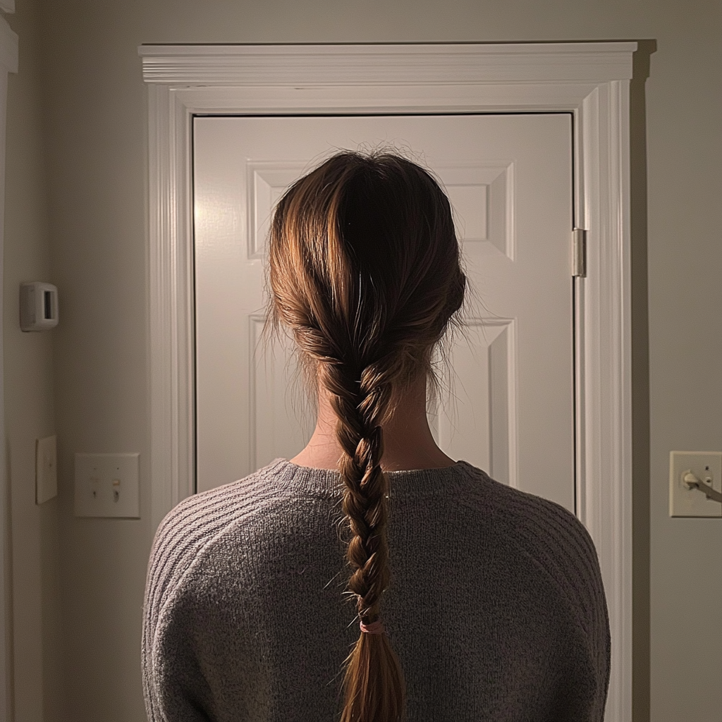 A woman standing in front of a door | Source: Midjourney