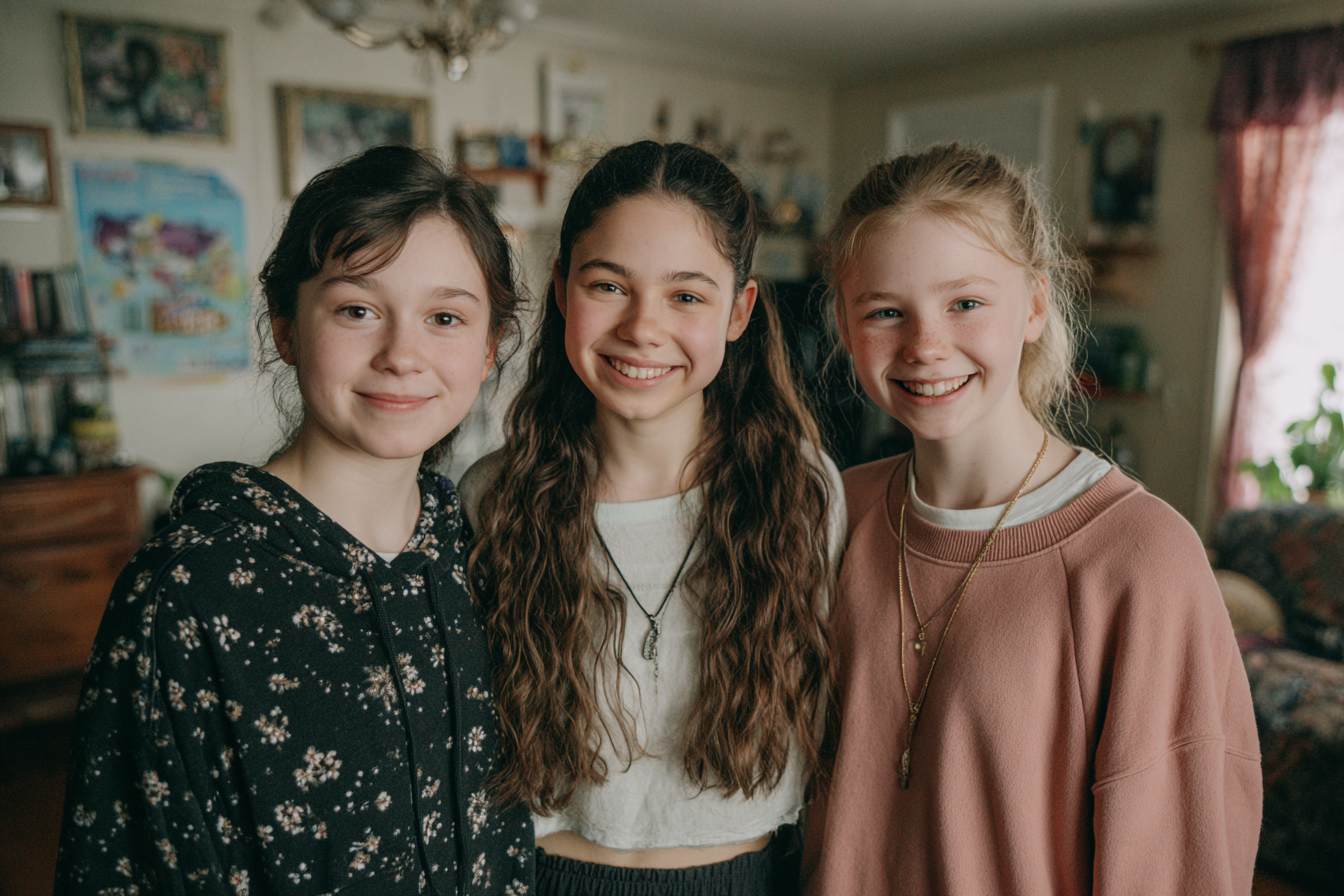 Three girls standing together | Source: Midjourney