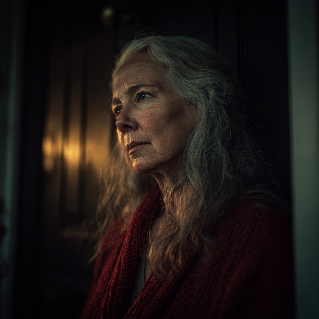 An old woman standing at a front door | Source: Midjourney