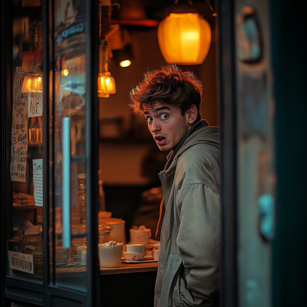 A shocked man in a cafe | Source: Midjourney