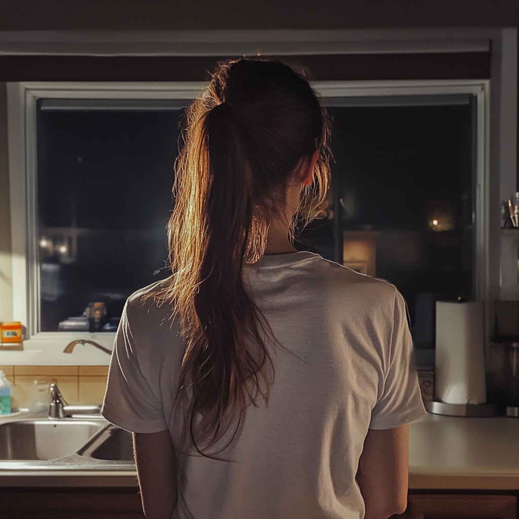 A woman standing at a kitchen sink | Source: Midjourney