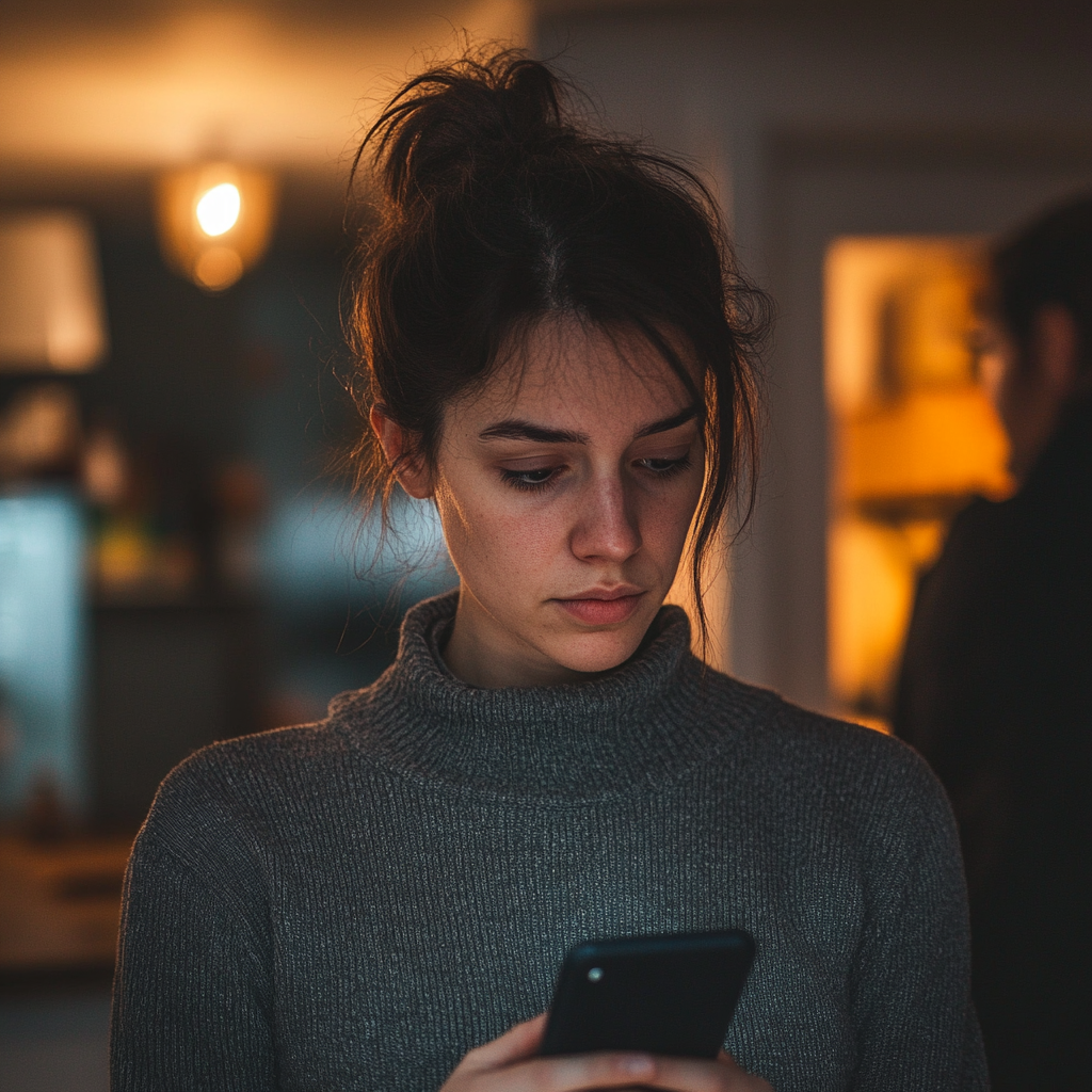 Disappointed woman using her smartphone | Source: Midjourney