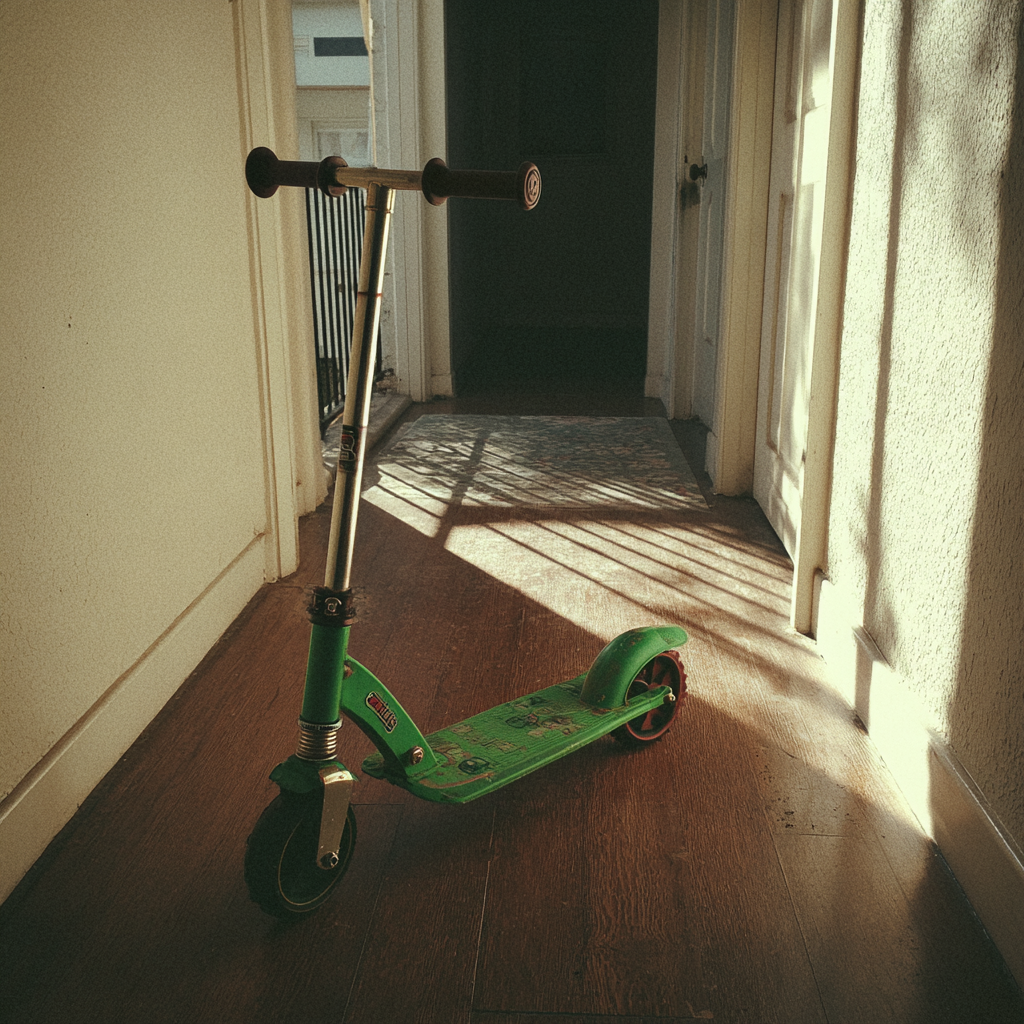 A green scooter in a hallway | Source: Midjourney