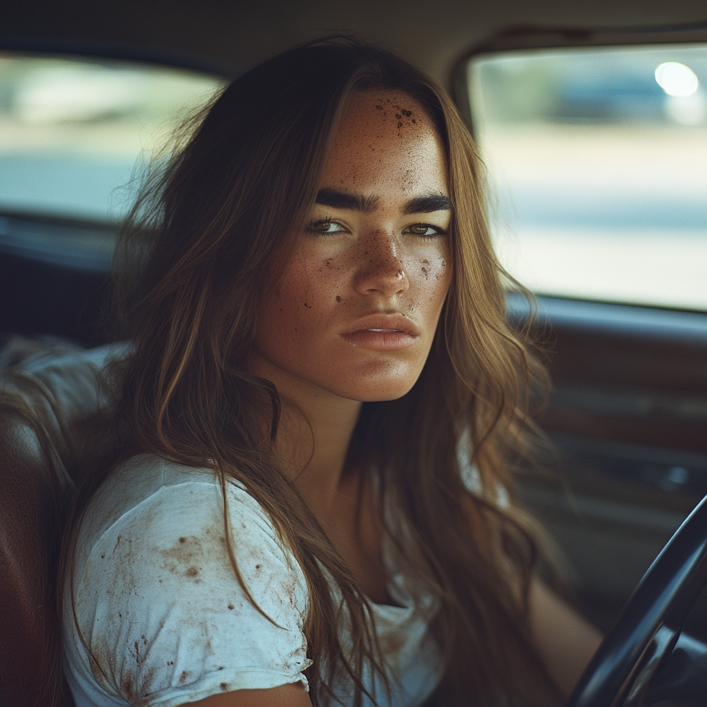 A sad woman sitting in a car | Source: Midjourney