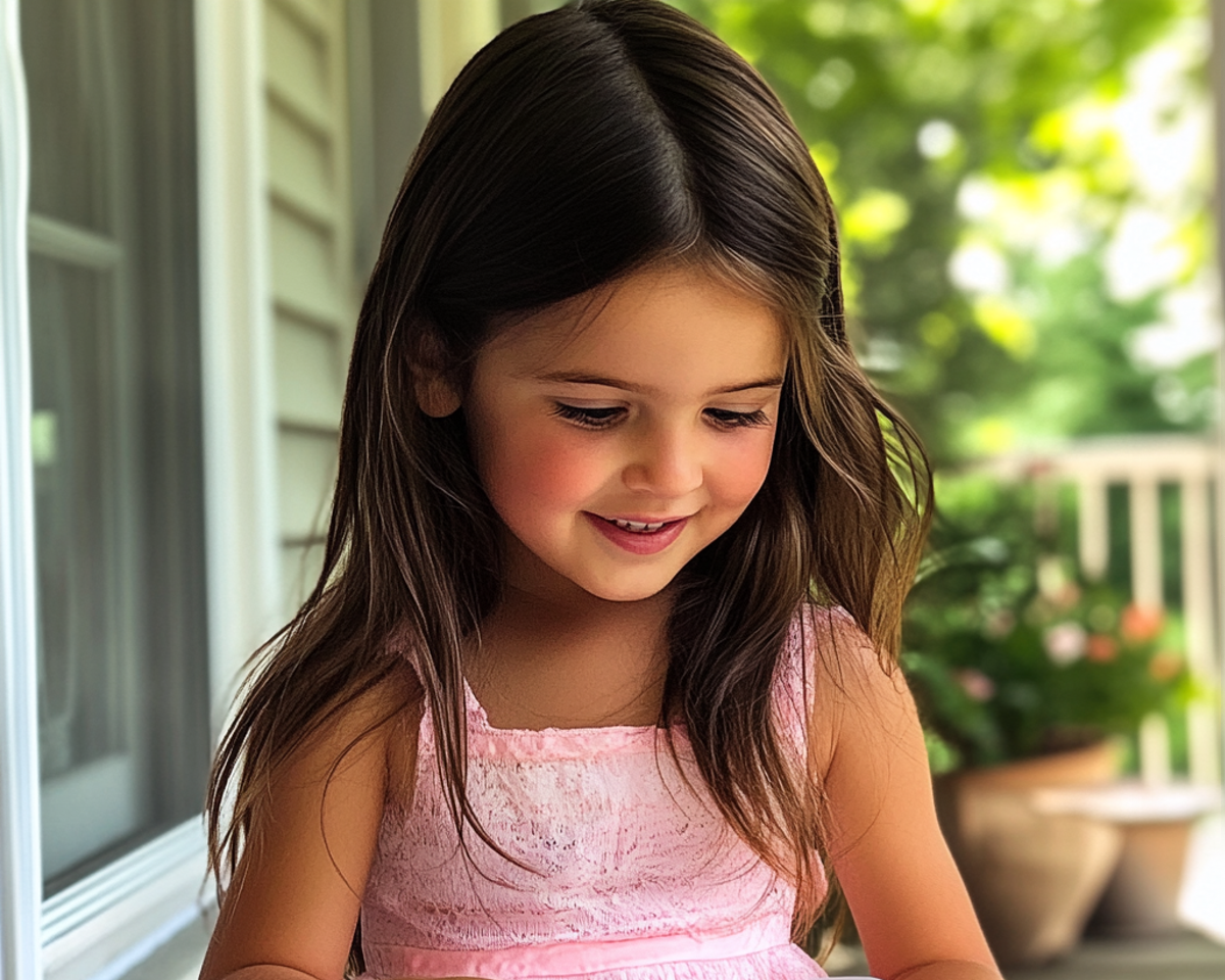 A smiling little girl in a pink dress | Source: Midjourney