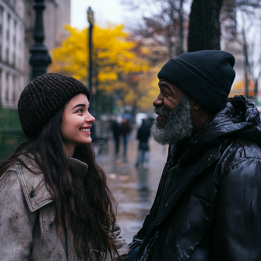 A smiling woman talking to a man | Source: Midjourney