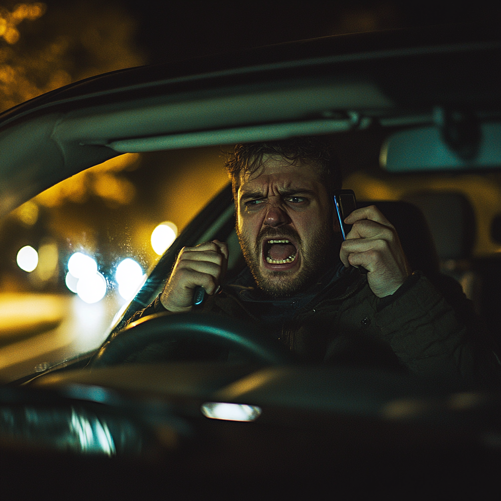 An angry man talking on his phone | Source: Midjourney