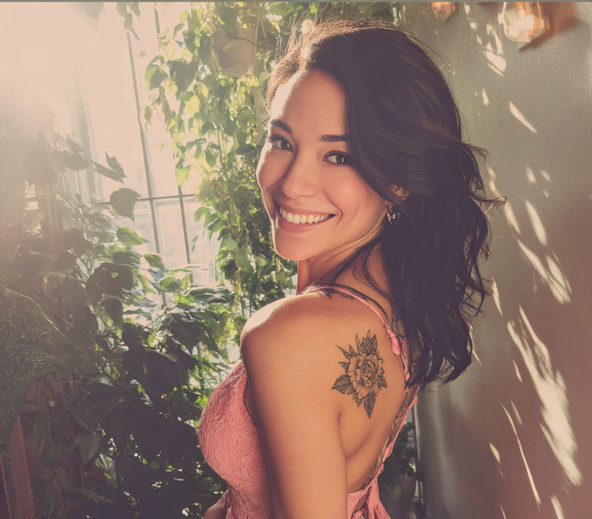 A smiling woman wearing a pink dress | Source: Midjourney