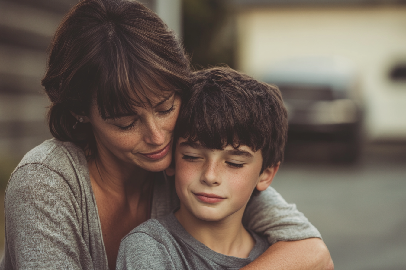 A woman hugging her son | Source: Midjourney