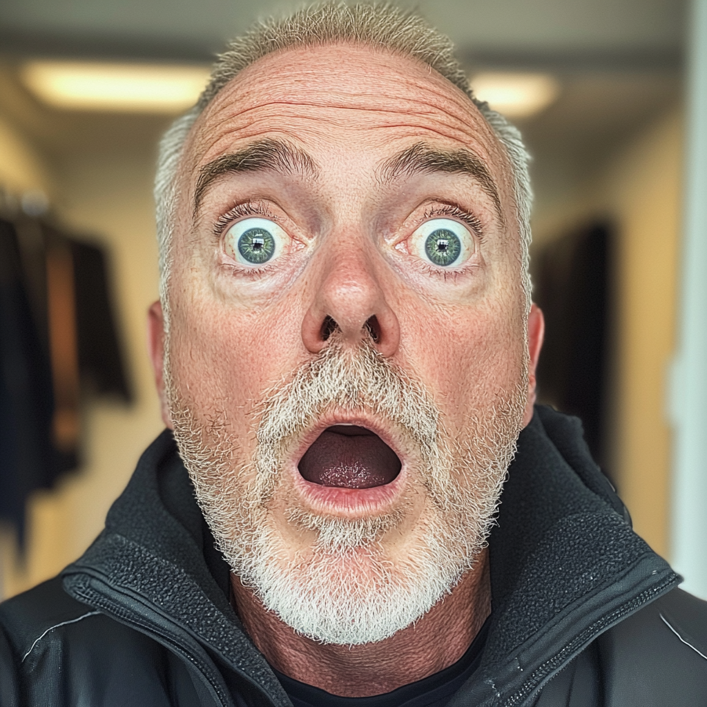 A shocked mature man in a fitting room | Source: Midjourney