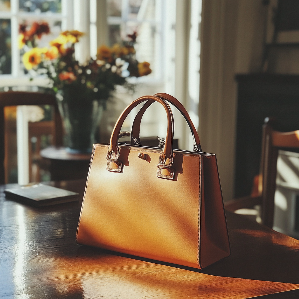 A designer handbag on a table | Source: Midjourney