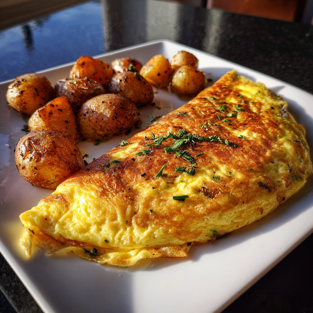 An omelet on a plate | Source: Midjourney