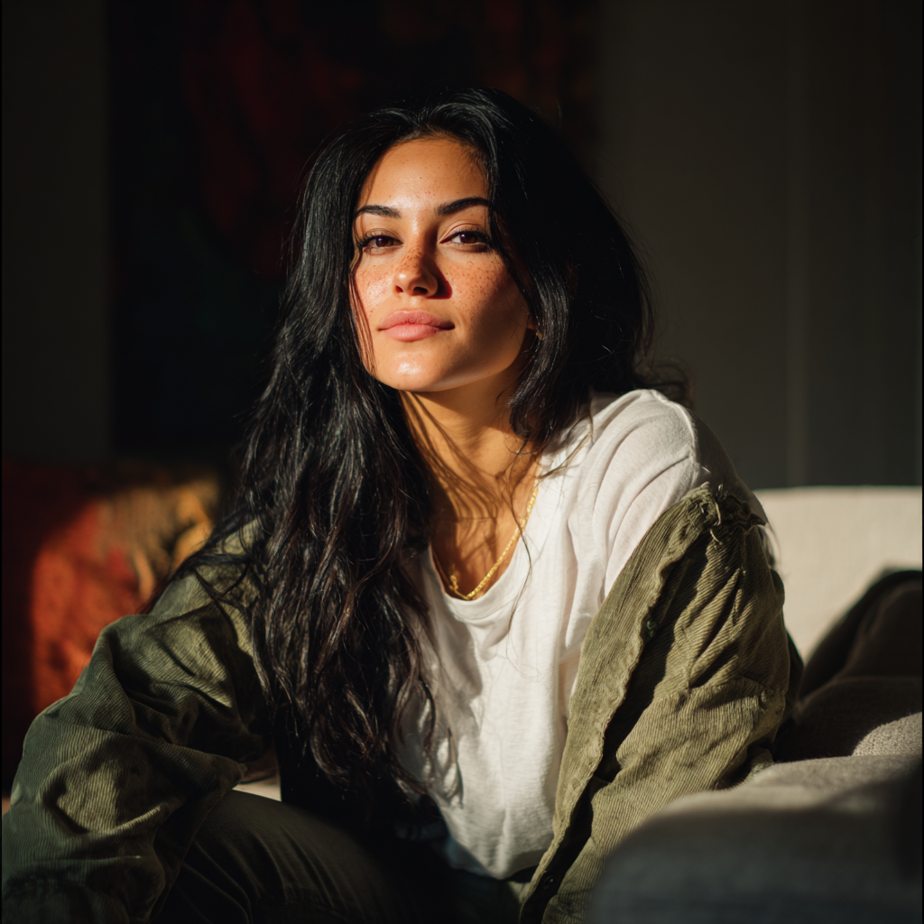 A woman sitting on a couch | Source: Midjourney