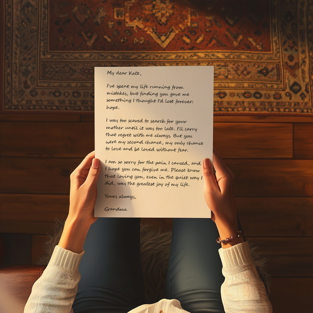 A woman holding a heartfelt letter | Source: Midjourney