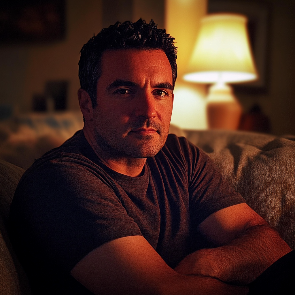 A man sitting on a couch | Source: Midjourney