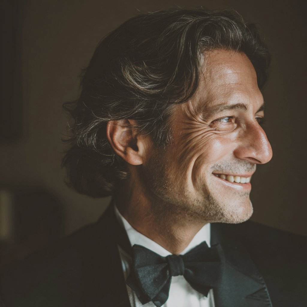 A smiling older man wearing a tux | Source: Midjourney