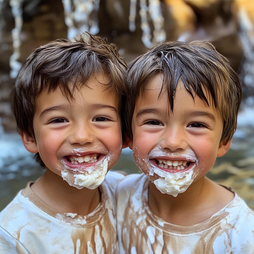 Meninos gêmeos sorridentes | Fonte: Midjourney