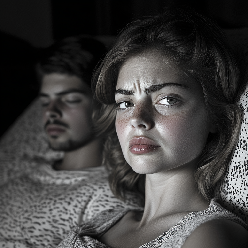 An angry woman lying awake | Source: Midjourney