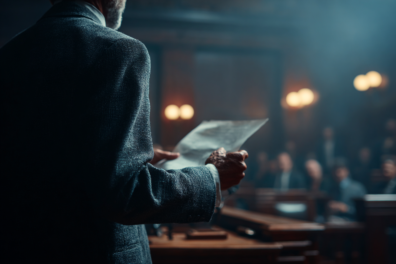 A judge standing in a courtroom | Source: Midjourney