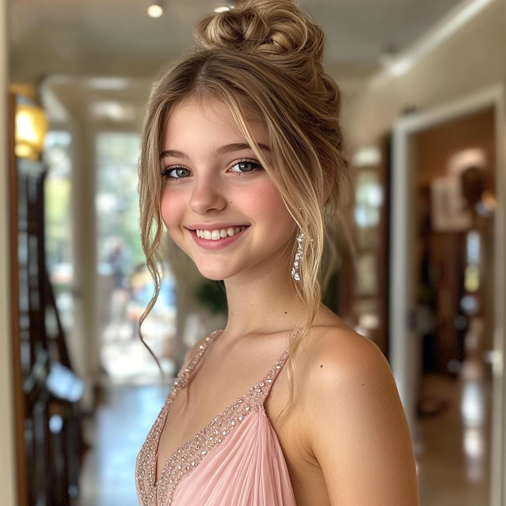 A teenage girl trying on a dress | Source: Midjourney