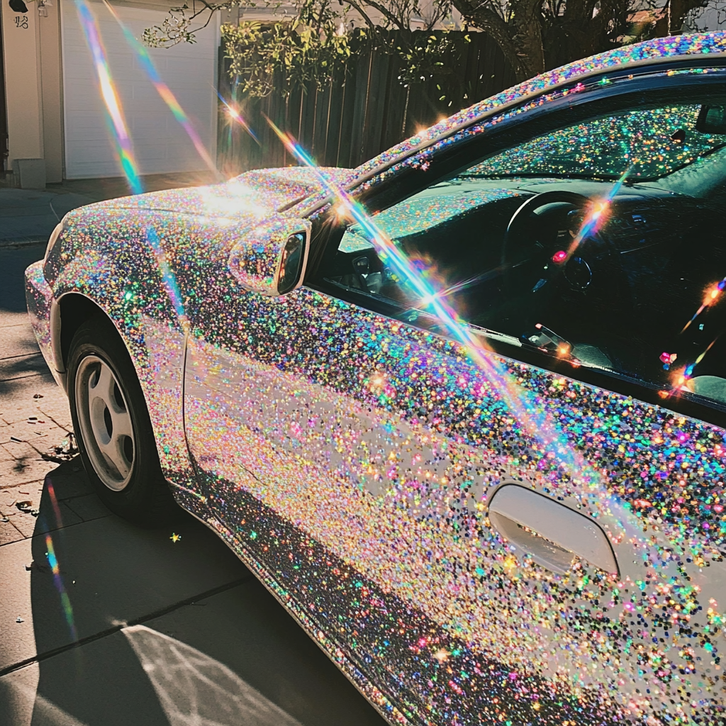 A car covered in glitter | Source: Midjourney